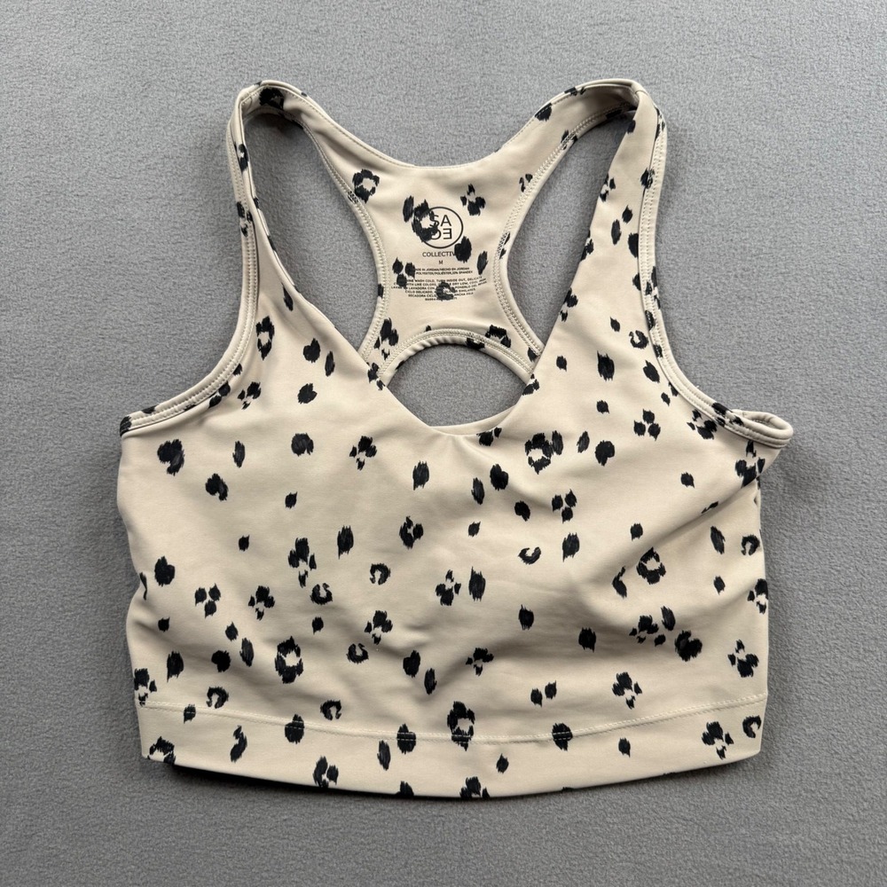 Sage Collective Animal Print Racerback Sports Bra Stretch Leopard Medium